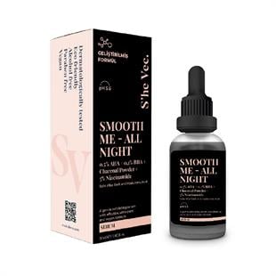 She Vec Smooth Me All Night Aktif Kömür İçeren Matlaştırıcı ve Cilt Kusur Görünümünü Azaltıcı Siyah Serum 30 ml
