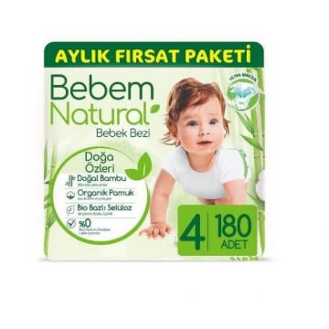 Bebem Natural Bebek Bezi Aylık Fırsat Paketi Maxi 4 No 180 Adet