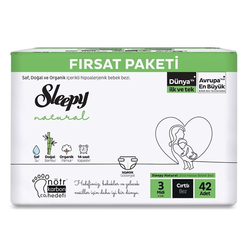 Sleepy Natural Bebek Bezi 3 Numara 42 Adet Cırtlı Bez