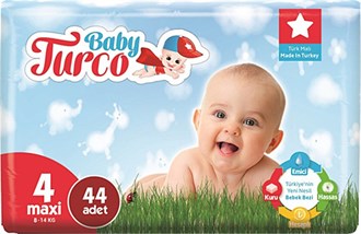 Baby Turco Bebek Bezi 4 Numara 44 Adet (8-14 kg)