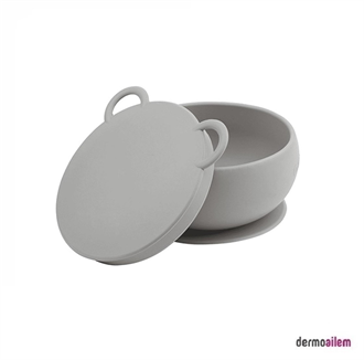 OİOİ Vakum Tabanlı Silikon Kapaklı Kase Gri