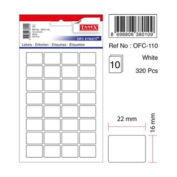 Tanex Ofis Etiketi Poşetli 16x22 MM Beyaz OFC-110
