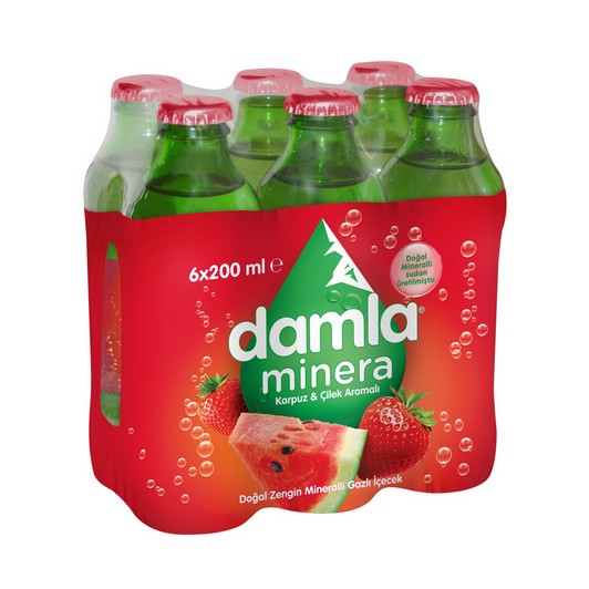 Damla Minera Karpuz Çilek Aromalı Gazlı İçecek 6x200 ml