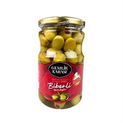 Gemlik Karası Yeşil Zeytin Biberli 400 gr 3XL Cam