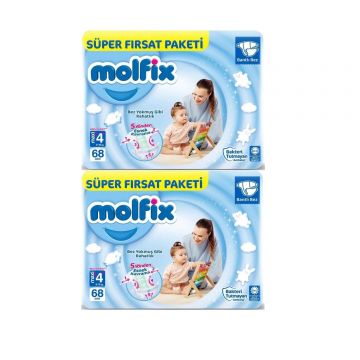 Molfix Bebek Bezi Aylık Fırsat Paketi  4+ Beden Maxi Plus 136 Adet