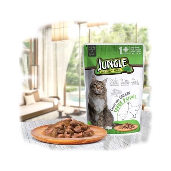 Jungle Pouch Yetişkin Kedi Tavuk Parçalı Yaş Mama 100 gr