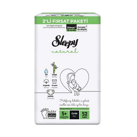 Sleepy Natural Bebek Bezi 5+ Numara Junior Plus 52 Adet Fırsat Paketi