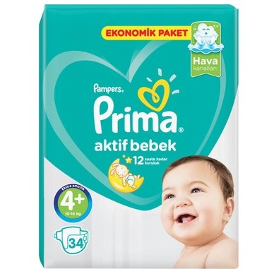 Prima Bebek Bezi Aktif Bebek (4+) Eko Paket 34'lü