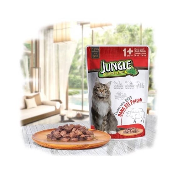 Jungle Pouch Yetişkin Kedi Dana Eti Parçalı Yaş Mama 100 gr