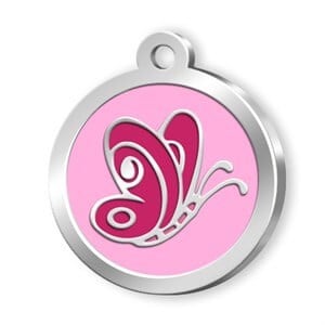 Dalis Pet Tag Mineli Seri Kelebek Desenli Künye (Pembe)