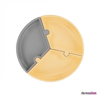 OiOi Puzzle Vakum Tabanlı Silikon Tabak Sarı-Gri