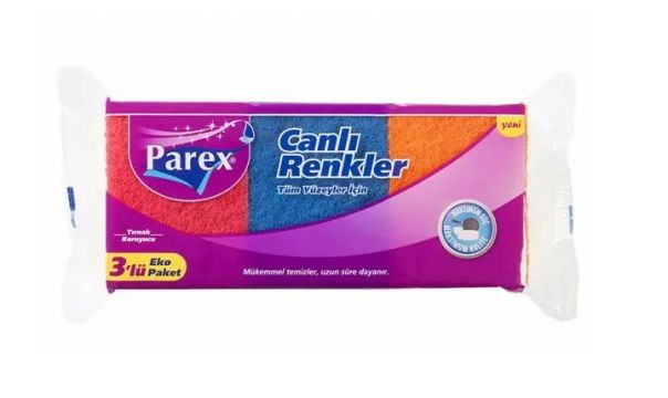 Parex Sünger Canlı Renkler Oluklu 3 lü