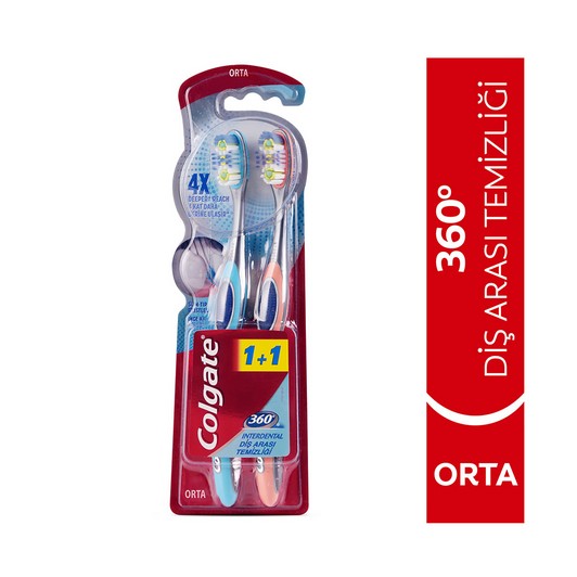 Colgate 360 Diş Arası Temizliği Orta Diş Fırçası 1+1