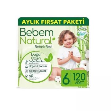 Bebem Natural Bebek Bezi Aylık Fırsat Paketi XLarge 6 No 120 Adet