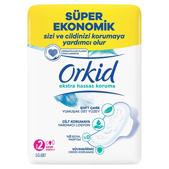 Orkid Extra Hijyenik Ped Hassas Koruma Dörtlü Uzun 16'lı