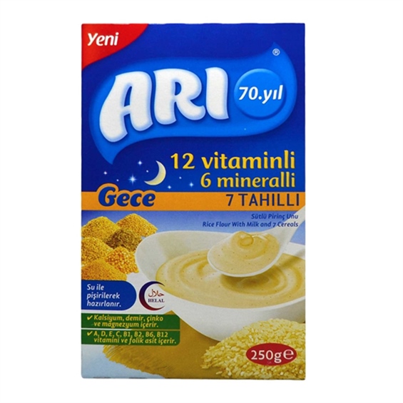 Arı Mama 7 Tahıllı Gece Sütlü Pirinç Unu Kaşık Maması 250 gr