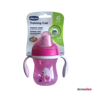 Chicco Training Cup Yarı Yumuşak Uçlu Alıştırma Eğitim Bardak Suluk 200 ml 6 Ay Pembe