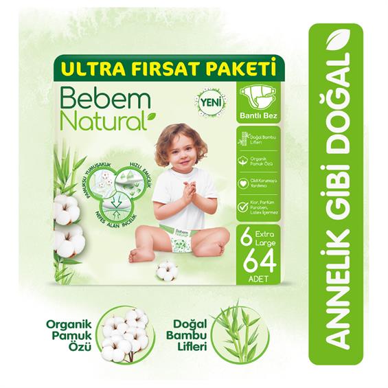Bebem Natural Ekstra Large Bebek Bezi 64'lü