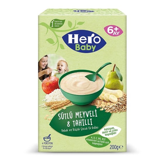 Hero Baby Sütlü Meyveli 8 Tahıllı Kaşık Maması 200 gr