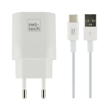 Nettech NT-HCH02 1 Çıkışlı 2100 mAh Type-C Kablo + Şarj Aleti Kablo Dahil (Beyaz) NT-31156