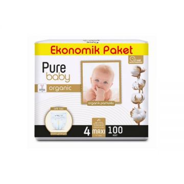 Pure Baby Organik Pamuklu Cırtlı Bez Ekonomik Paket 4 Numara Maxi 100 Adet