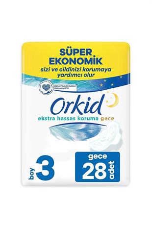 Orkid Extra Süper Ekonomik Paket Hijyenik Ped Hassas Koruma Gece No: 3 28'li