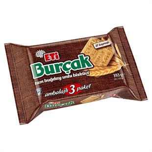 Eti Burçak Tam Buğday Unlu Bisküvi 3'lü Paket 393g Lif Kaynağı