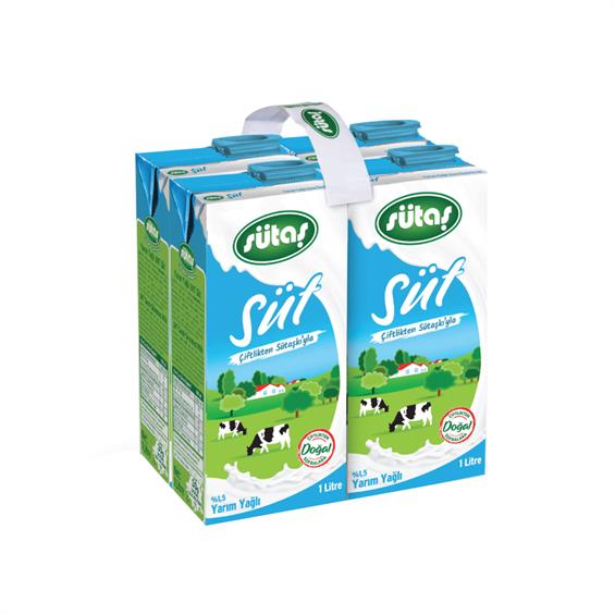Sütaş Yarım Yağlı Süt 1 lt 4'lü