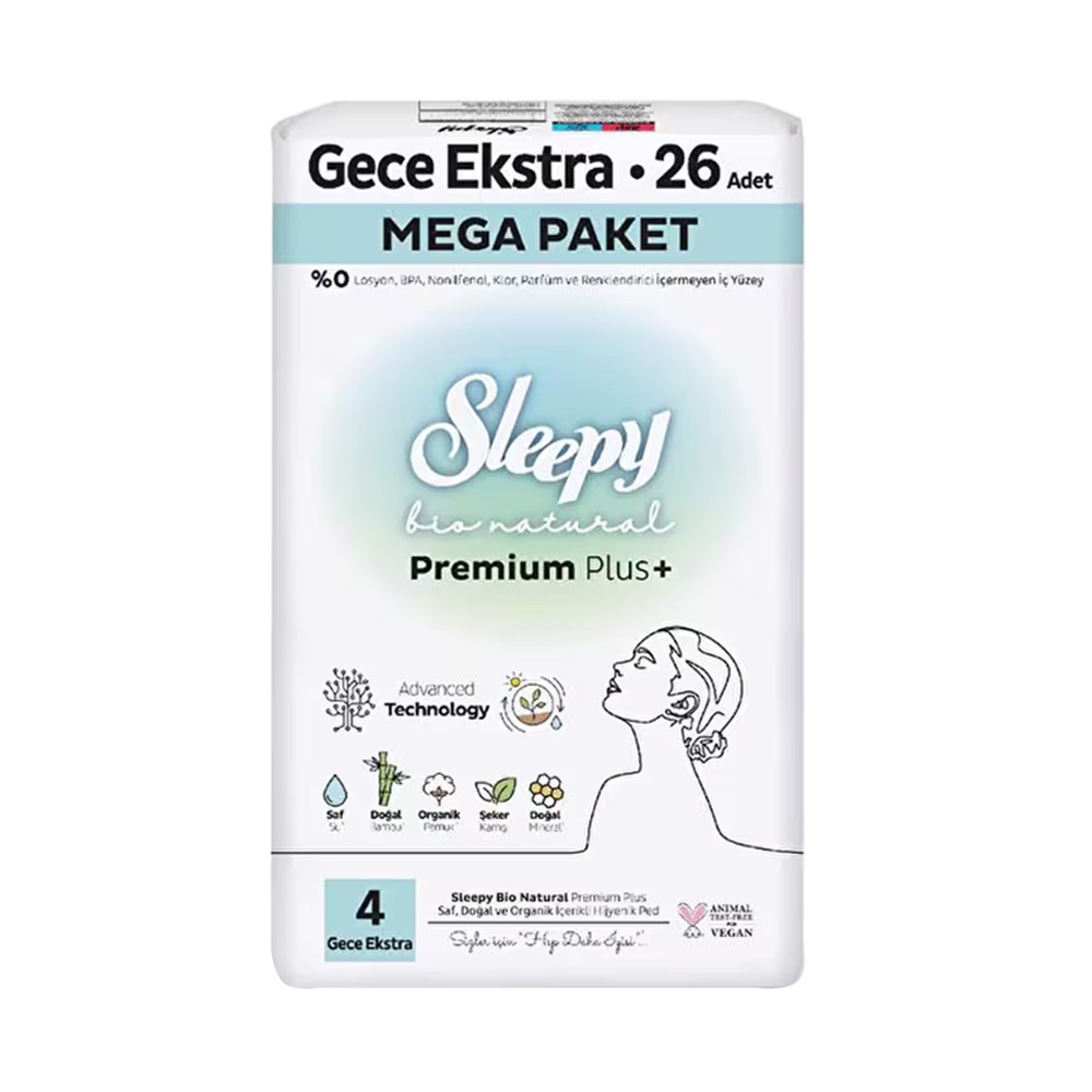 Sleepy Bio Natural Premium Plus Mega Extra Gece Ped 26 Adet