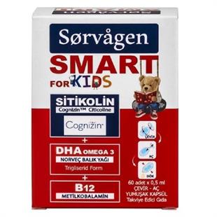 Sorvagen Smart Kids Sitikolin DHA Omega 3 Norveç Balık Yağı B12 60 Kapsül