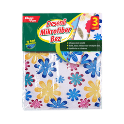 Clean&Fun Desenli Mikrofiber Temizlik Bezi 3'lü 40x40