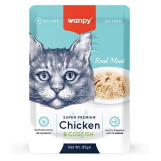 Wanpy Pouch Tavuklu & Morina Balıklı Yaş Kedi Maması 85 gr