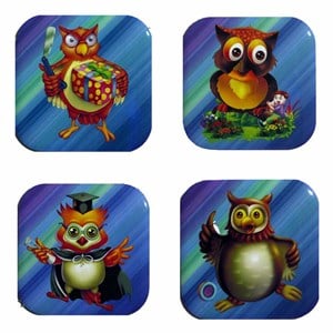 Petdesign Çılgın Baykuş Metal Bardak Altlığı 4 Lü