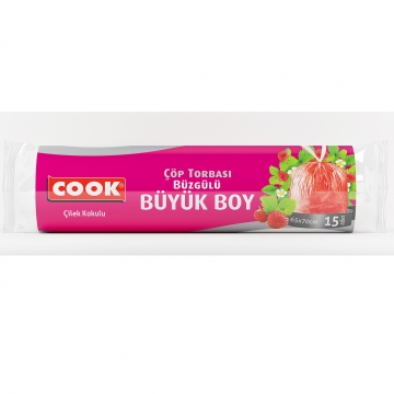 Cook Büzgülü Çöp Torbası Büyük Boy 10 Adet Çilek Kokulu