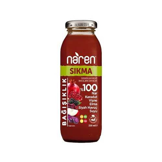Naren %100 Sıkma Nar Karadut Vişne Bağışıklık Meyve Suyu 250 Ml