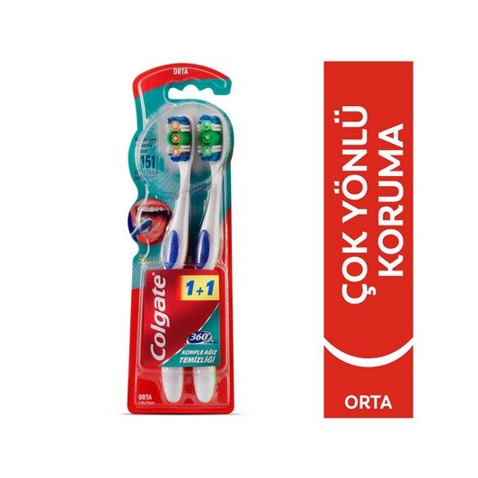 Colgate 360 Komple Ağız Temizliği Çok Yönlü Koruma Orta Diş Fırçası 1+1