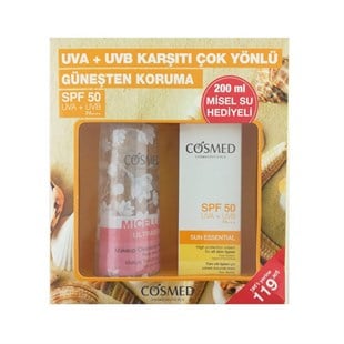 Cosmed Tüm Cilt Tipleri İçin Güneş Koruması SPF50+ 50 ml + Misel Su Hediyeli 200 ml