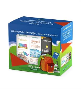 Shiffa Home Okula Dönüş Seti - Omega-3 Balık Yağı Şeftali Aromalı 100 ml + Multamin Vitamin & Mineral Karışımı 100 ml + Aksu Vital Propolis Sprey 20 ml