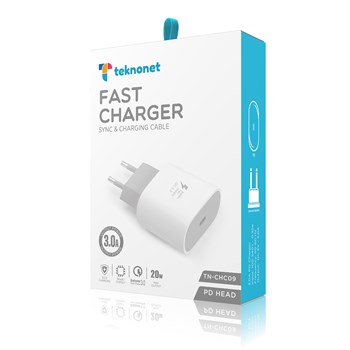 Teknonet TN-CHC09 PD 20W 1 Çıkışlı 3000 mAh Orjinal Şarj Adaptörü