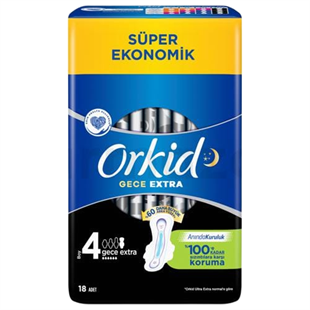 Orkid Ultra Extra Dörtlü Extra Hijyenik Ped Gece 18'li