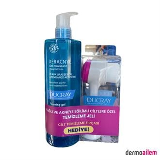 Ducray Keracnyl Yağlı ve Düzensiz Ciltler için Temizleme Jeli 400 ml + Cilt Temizleme Fırçası Hediye