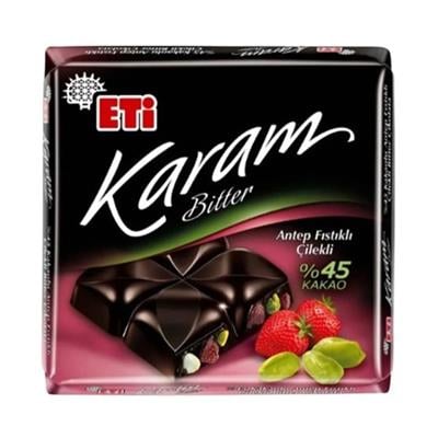 ETI KARAM %45 KAKAO 60g ANTEP FISTIKLI ÇILEKLI BITTER ÇIKOLATA