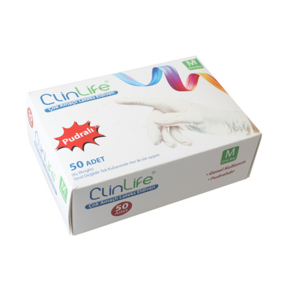 Clin Life Lateks Pudralı Eldiven Medium Boy 50 li