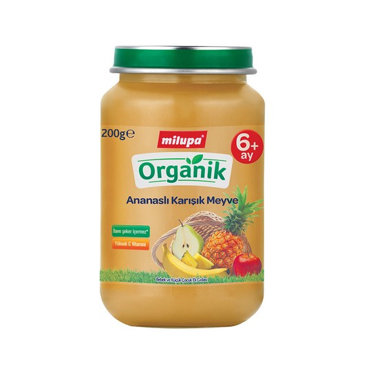 Milupa Kavanoz Mama Organik Ananaslı Karışık Meyve 200 gr