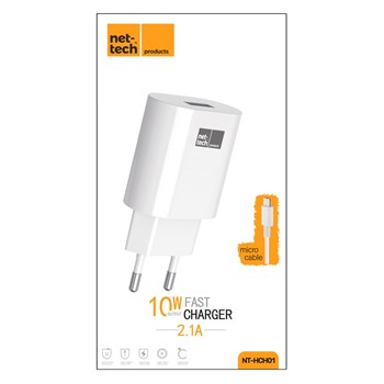 Nettech NT-HCH01 1 Çıkışlı 2400 mAh Micro Kablo + Ev Tipi Şarj Aleti (Beyaz) NT-31155