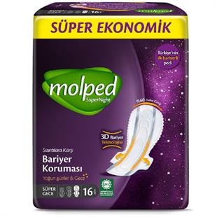 Molped Süper Night 3D Bariyerli Süper Ekonomik Ped 16'lı