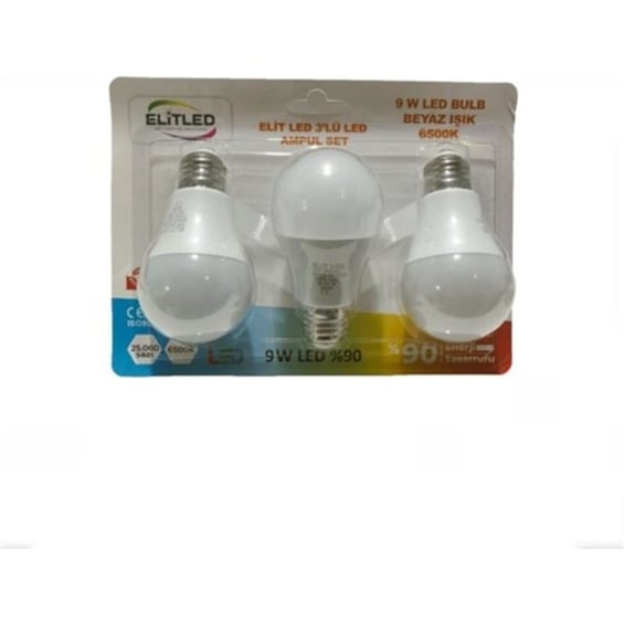 Elitled 3'lü Ampul Set 9W Ampul Blister