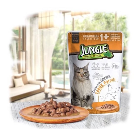 Jungle Pouch Kısır Kedi Tavuk Eti Parçalı 100 gr
