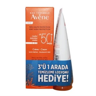 Avene Cream SPF50+ 50 ml + 3'ü 1 Arada Temizleme Losyonu 100 ml Hediyeli