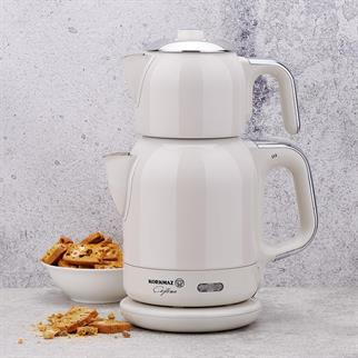 Korkmaz A331-08 Çaytema Elektrikli Çaydanlık Vanilya Krom